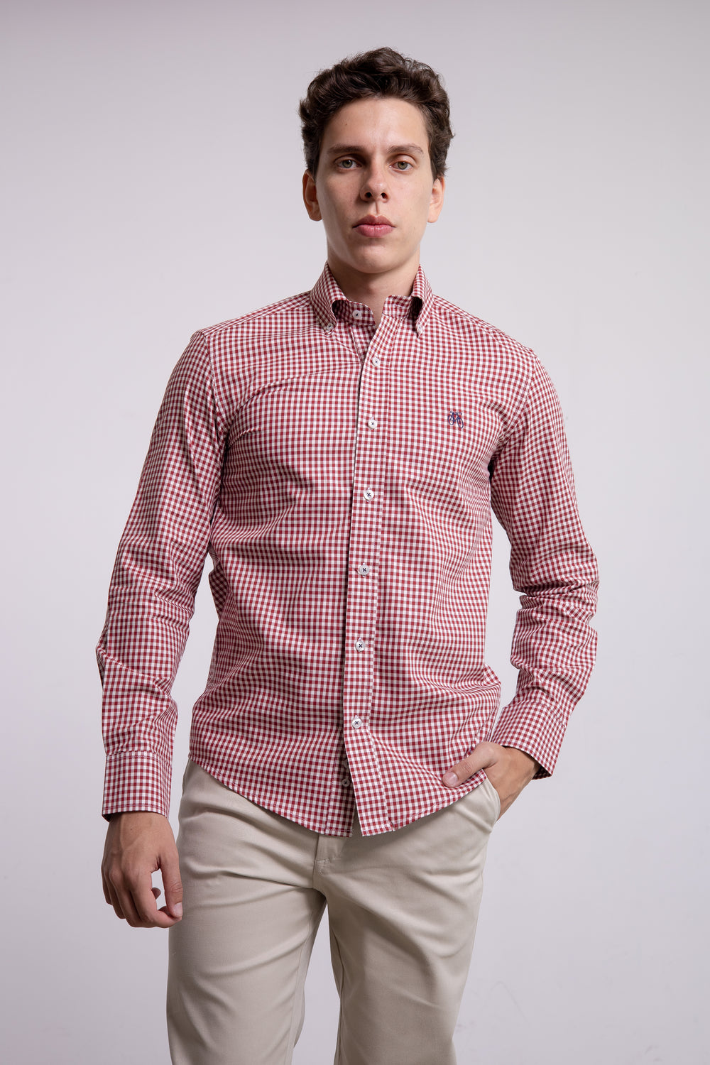 Camisa Cuadros Vinotinto Manga Larga