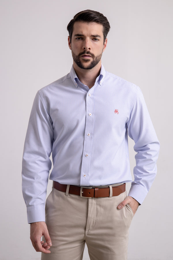 Camisa Rayas Azules Manga Larga