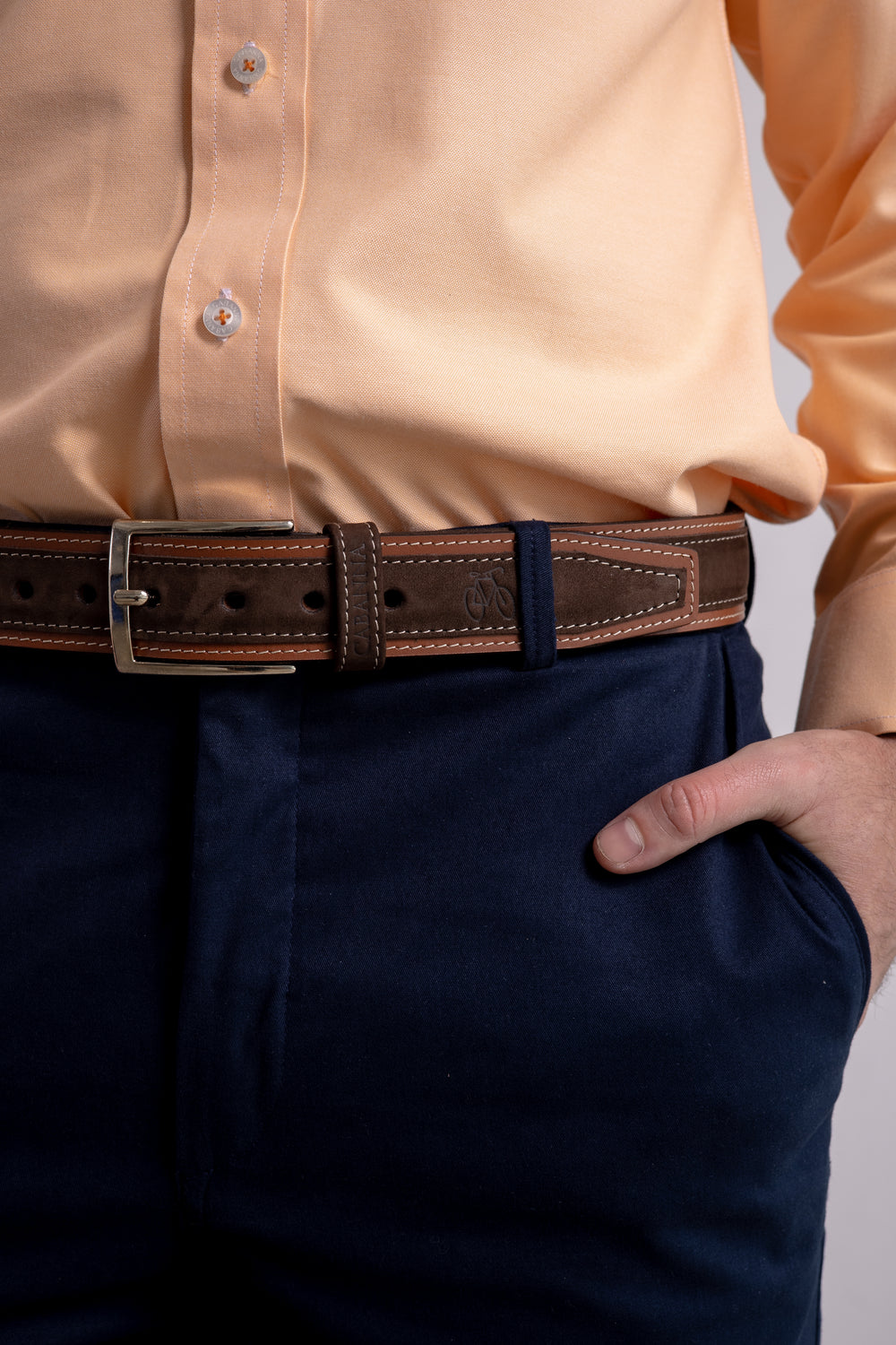 Correa Doble Piel Marron Claro y Marron Gamuza