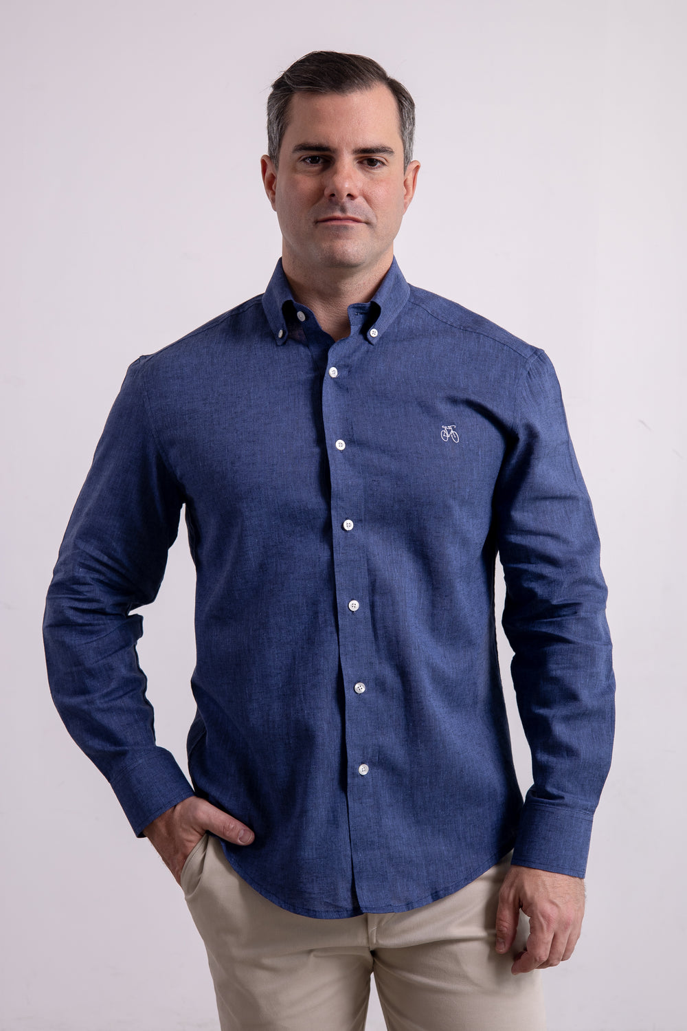 Camisa Lino Azul Marino Manga Larga