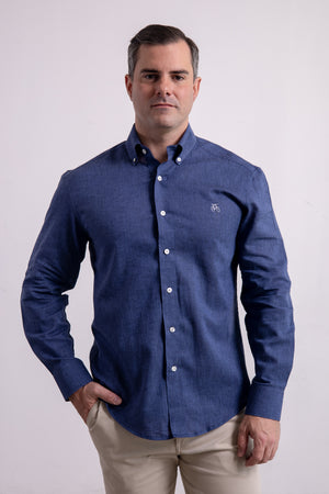 Camisa Lino Azul Marino Manga Larga
