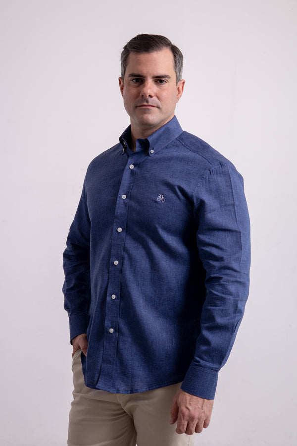 Camisa Lino Azul Marino Manga Larga