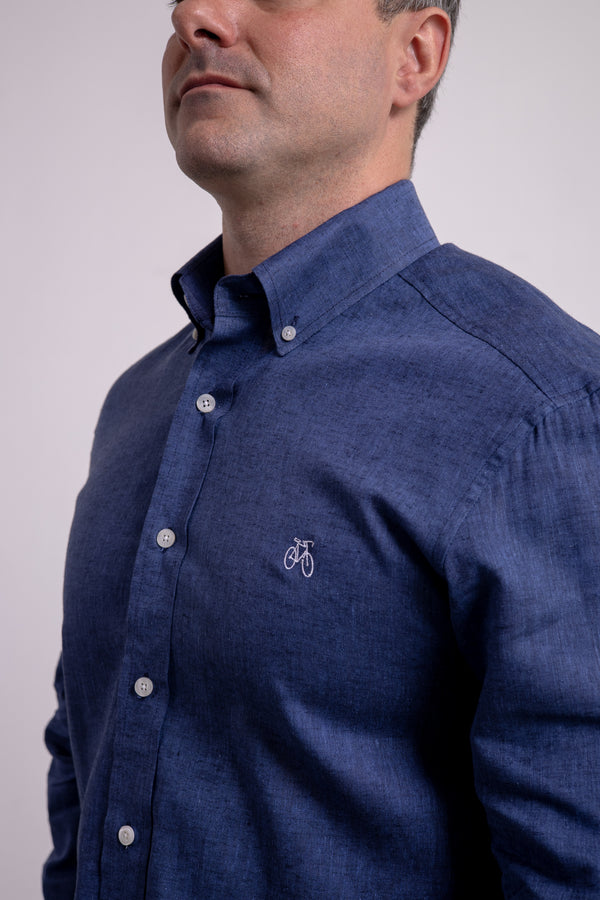 Camisa Lino Azul Marino Manga Larga