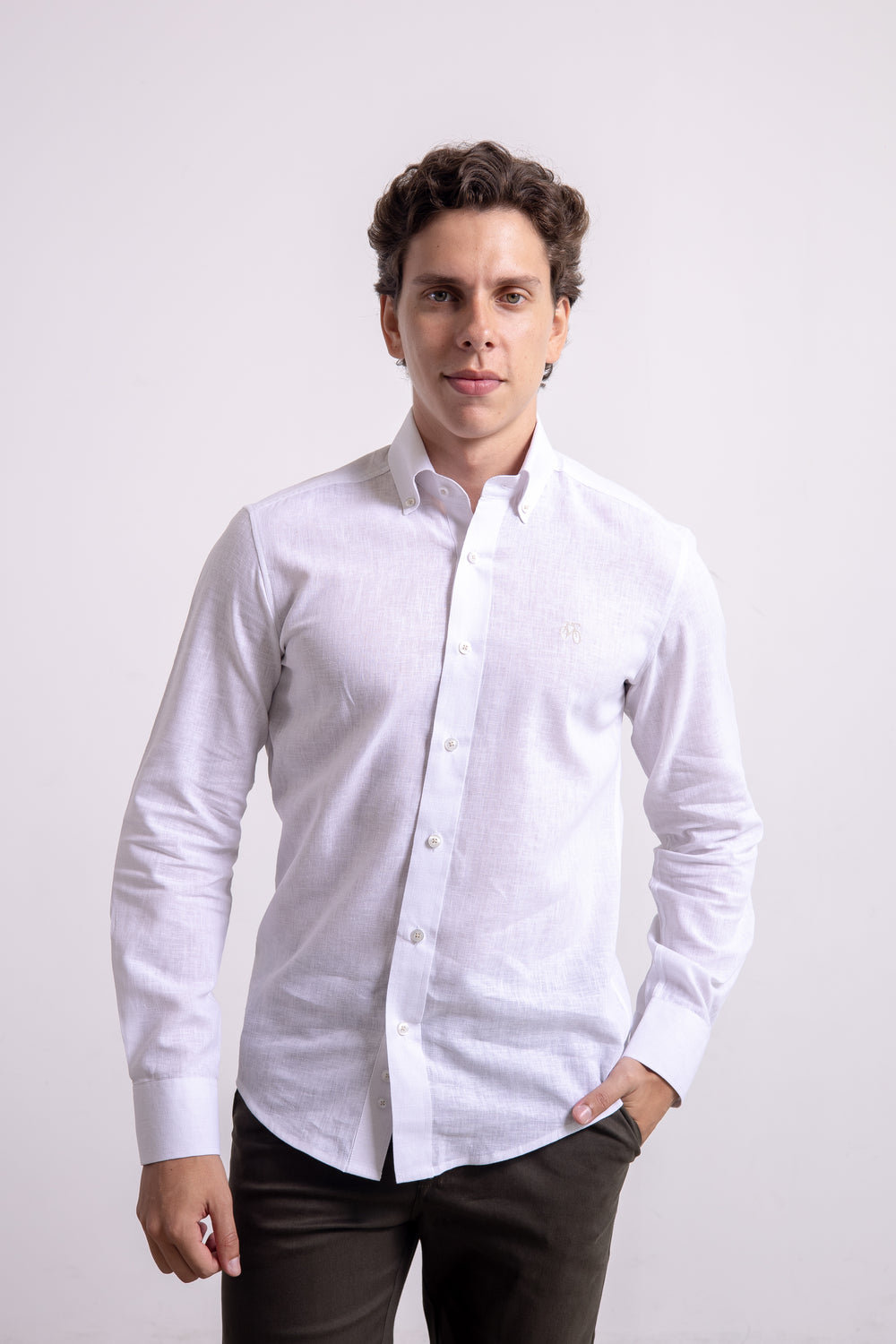 Camisa Lino Blanca Manga Larga
