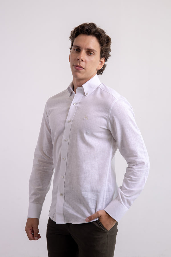 Camisa Lino Blanca Manga Larga