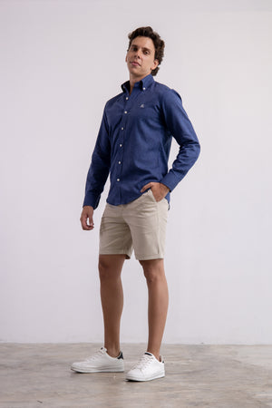 Camisa Lino Azul Marino Manga Larga