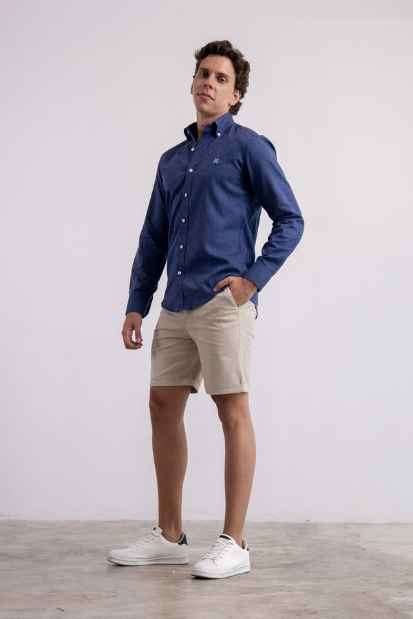 Camisa Lino Azul Marino Manga Larga