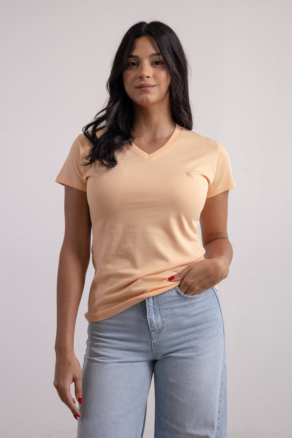 Franela Dama Cuello V Naranja Estampada
