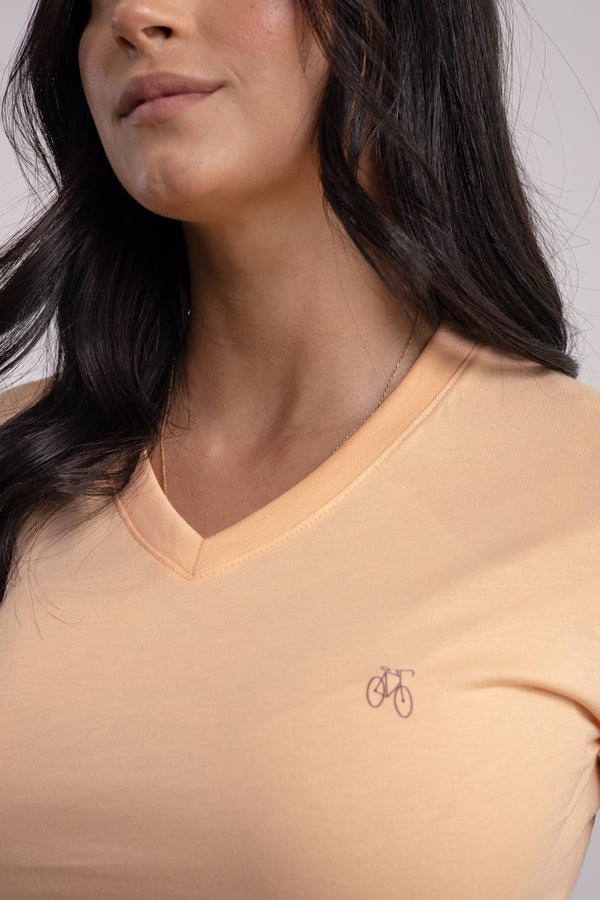 Franela Dama Cuello V Naranja Estampada