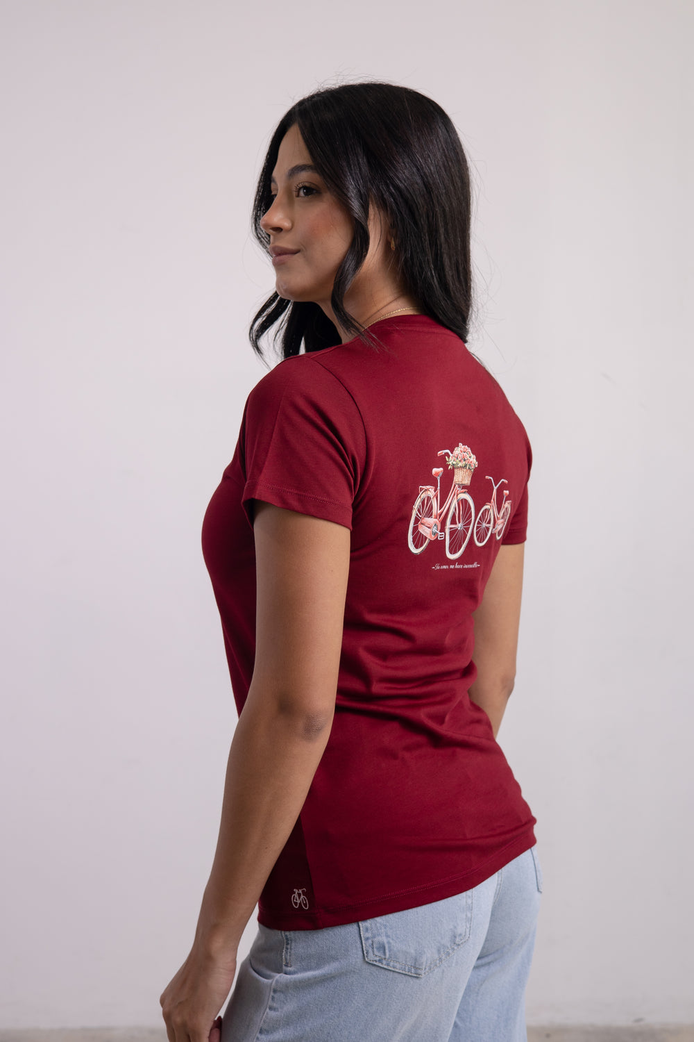 Franela Dama Cuello V Vinotinto Estampada