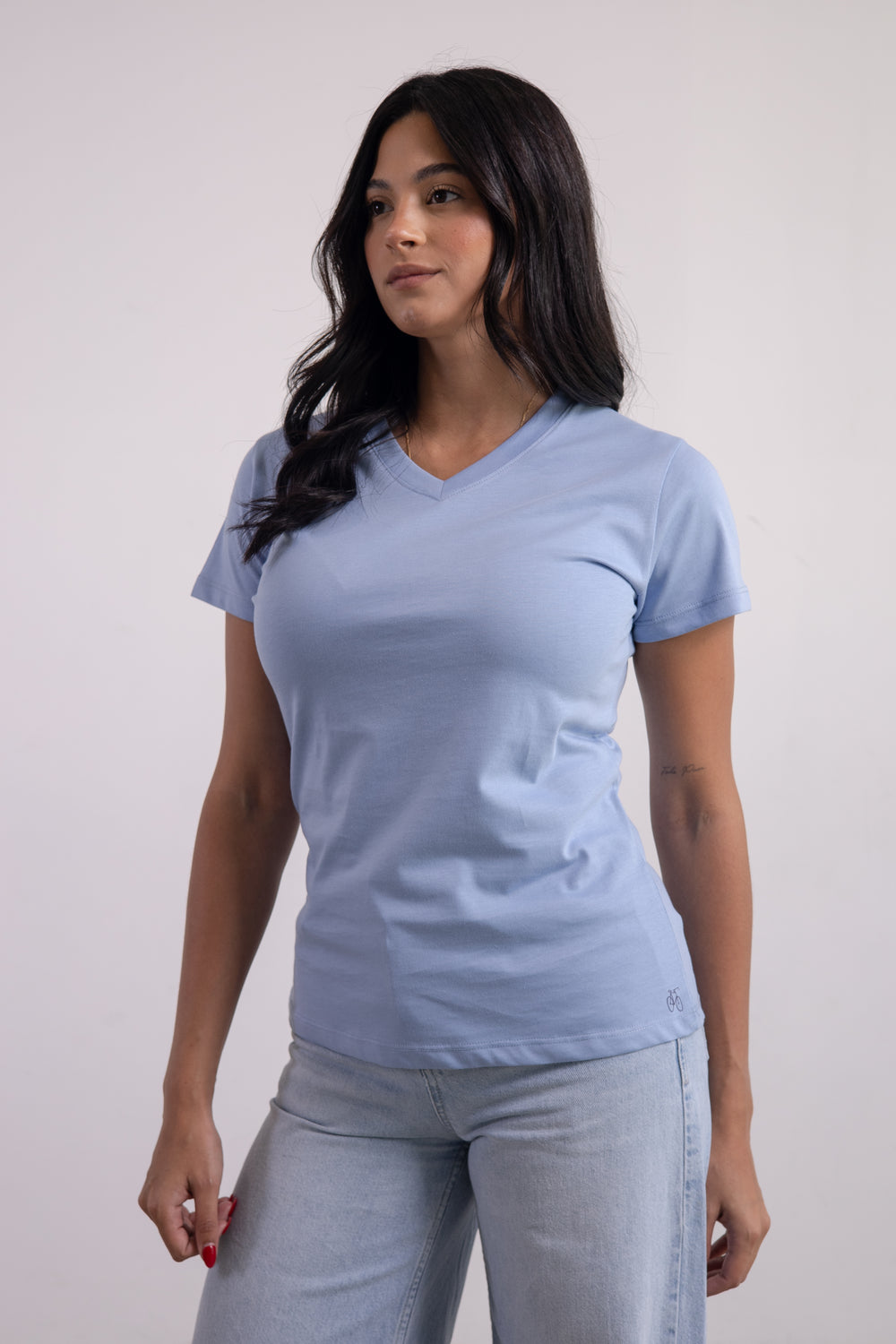 Franela Dama Cuello V Azul Cielo Estampada
