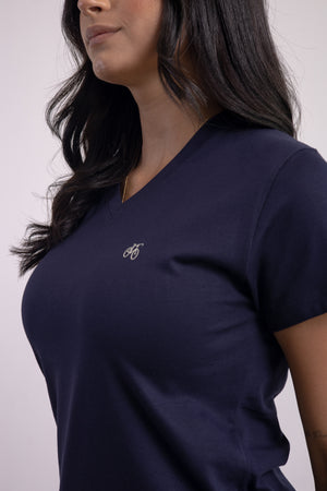 Franela Dama Cuello V Azul Marino Estampada