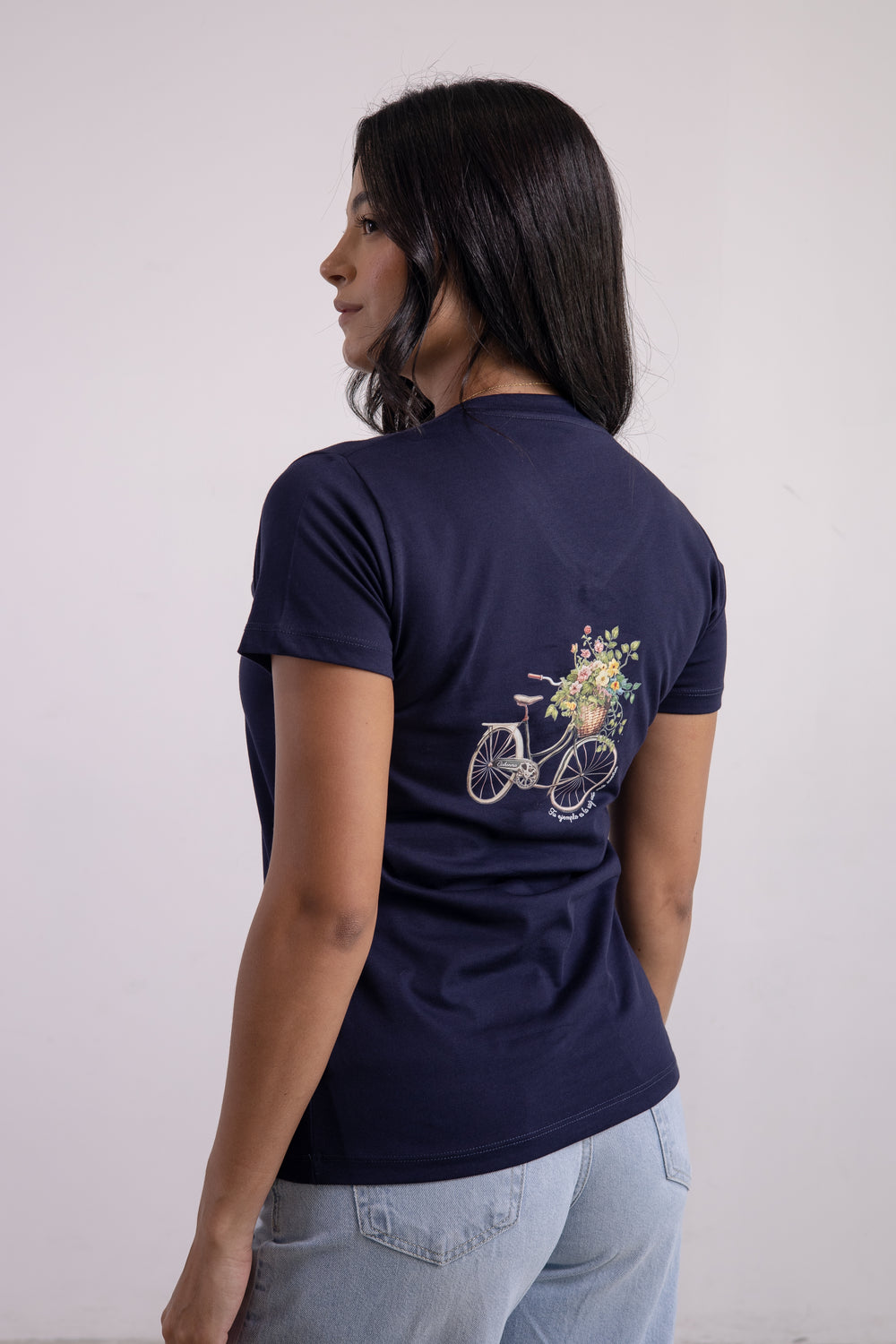 Franela Dama Cuello V Azul Marino Estampada