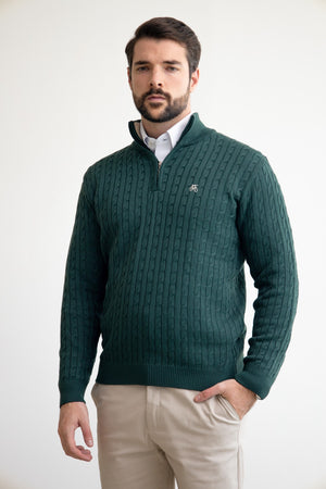 Suéter de cierre verde trenzado