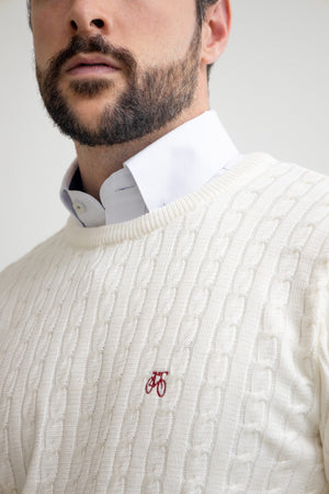 Suéter Blanco Trenzado Cuello Redondo